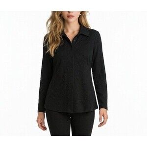 Vintage 90s Pleats Collection Women’s Textured Black Button Down Shirt L